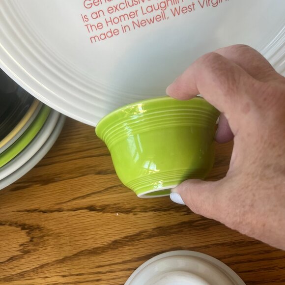 Vintage Classic Fiesta, Bullion Bowl Post 1986 Retired White, Chartreuse, Cobalt - Picture 7 of 9